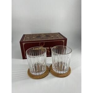 Aberdeen Oak Crystal Whiskey Liquor Glass Set of 2 With Coasters